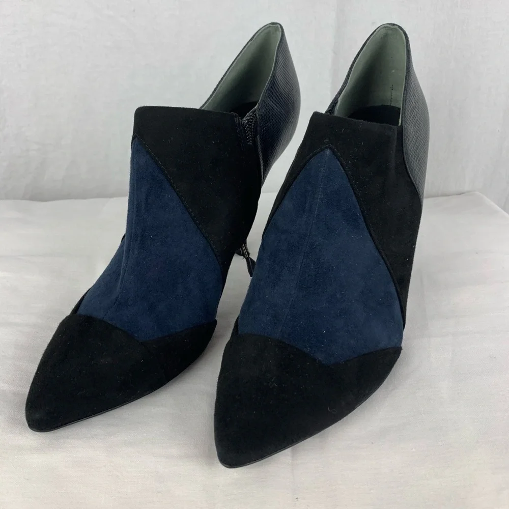 tory burch black and blue heeled boots